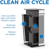 Clean Air Cycle: H13 HEPA filter with three filtration layers. Quiet but powerful fan. Filtered air release.
