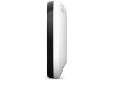 Side view of the thermostat with a 50/50 black and white side and a white back.