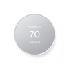 Snow colored Nest Thermostat in heating mode set to 70 degrees, showing indoor temperature of 72 degrees on grey background