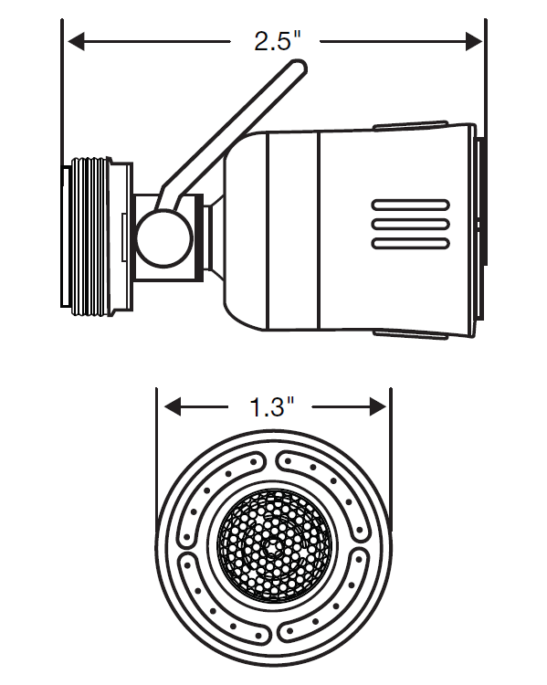 Dimensions: 1.3" wide at face, 2.5" long