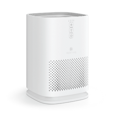 A white Medify air purifier with buttons on the front face.