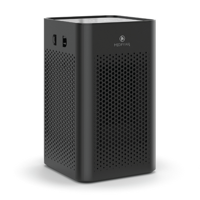 A black Medify air purifier.