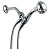 A chrome handshower installed on a shower arm.