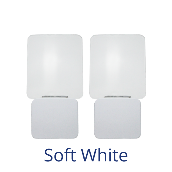 Two night lights labeled "Soft White"