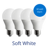 Four standard lightbulbs in soft white with a burst reading 60 watt equivalent