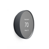 Profile view of a charcoal Nest Thermostat in heating mode set to 70 degrees, showing indoor temperature of 72 degrees on grey background