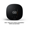 ecobee3 lite thermostat with text reading "click on 'check your system compatibility' before you purchase."