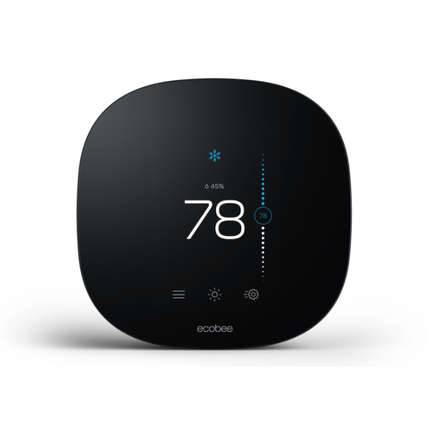 Black ecobee3 lite thermostat in cooling mode, set at 78 degrees.