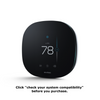 ecobee3 lite thermostat with text reading "click on 'check your system compatibility' before you purchase."